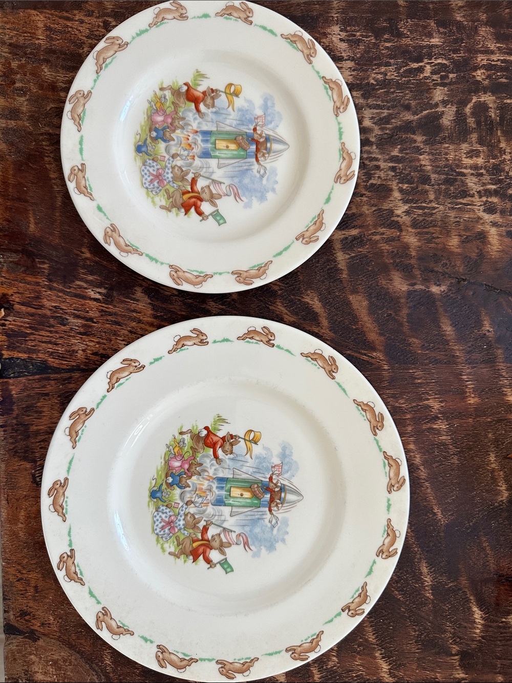 Vintage Bunnykins 1936 Rocket Shooting for the Stars plate set